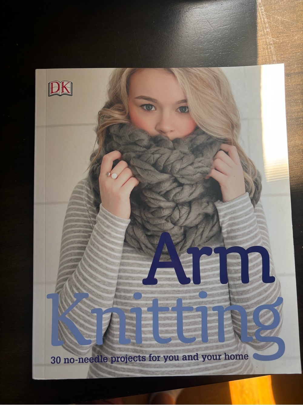 Arm Knitting Book and Grey Yarn